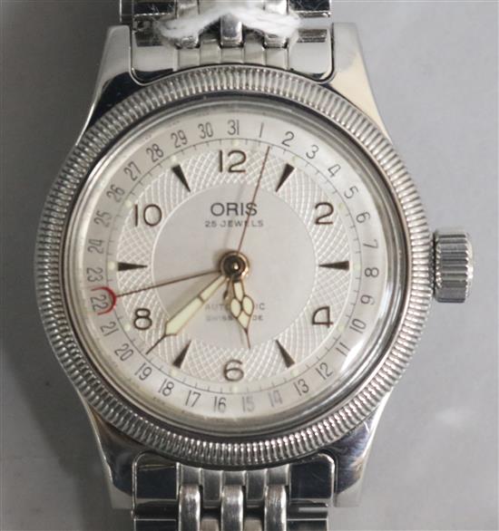 A boxed Oris 25-jewel automatic stainless steel wristwatch.